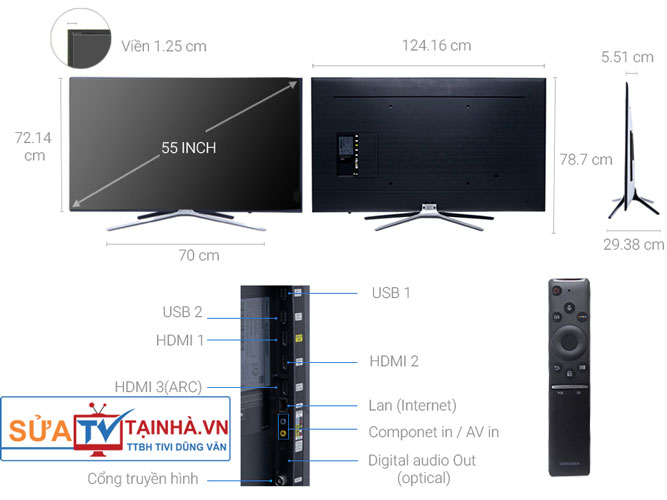 Kích thước của Smart Tivi Samsung 55 inch UA55M5500