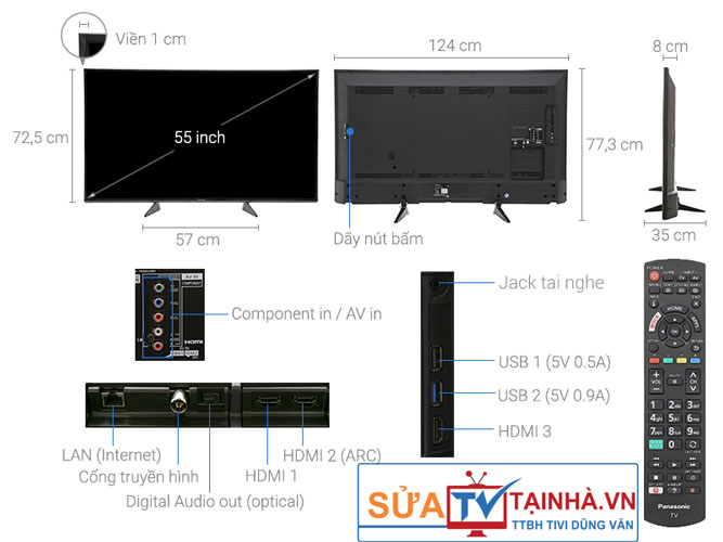 Kích thước của Smart Tivi Panasonic 4k 55 inch TH – 55EX600V