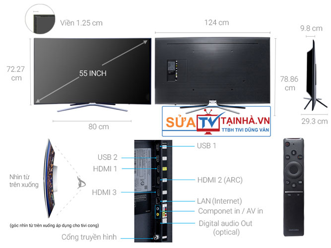 Kích thước của Smart Tivi cong Samsung 55 inch UA55M6300