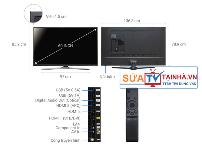 Kích thước của Smart Tivi Samsung 4K 60 inch UA60KU6000
